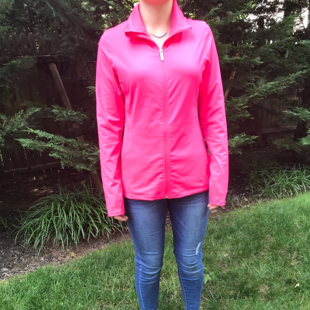 Under Armour bright pink zip up workout jacket